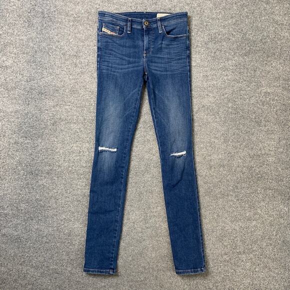 Diesel Jeans Womens 27 Regular Waist Super Slim Skinny Stretch Distressed Knee - Picture 2 of 15